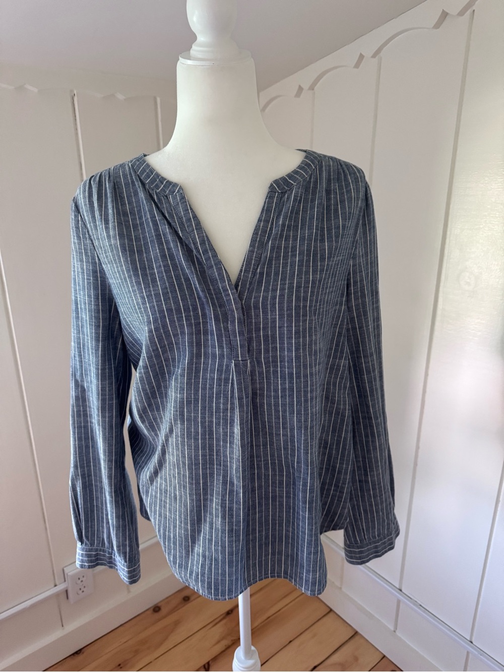 Joie Blue and White Pinstripe V-Neck Tunic
